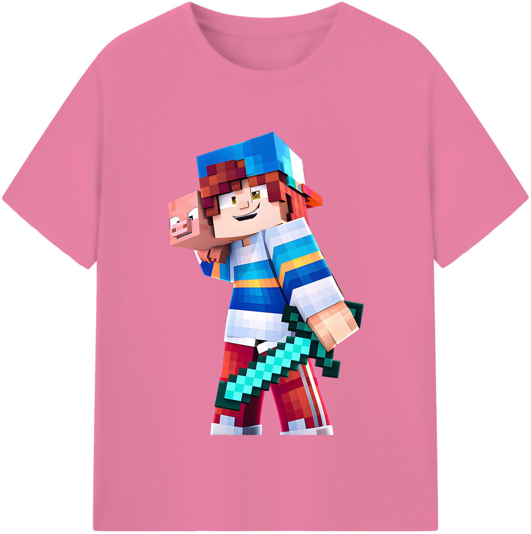 （画像用） マインクラフト ブロックの世界 Minecraft MC Block world 綿100％半袖Tシャツ（フロントプリント）